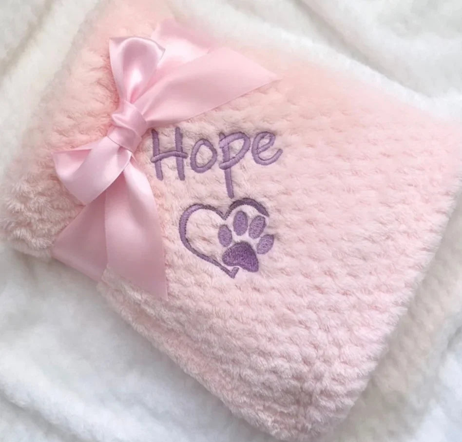 Dog / Cat Blanket- Personalised Dog Blanket - Puppy Blanket - Paw Print Blanket - Super Soft Pet Blanket - Embroidered Blanket