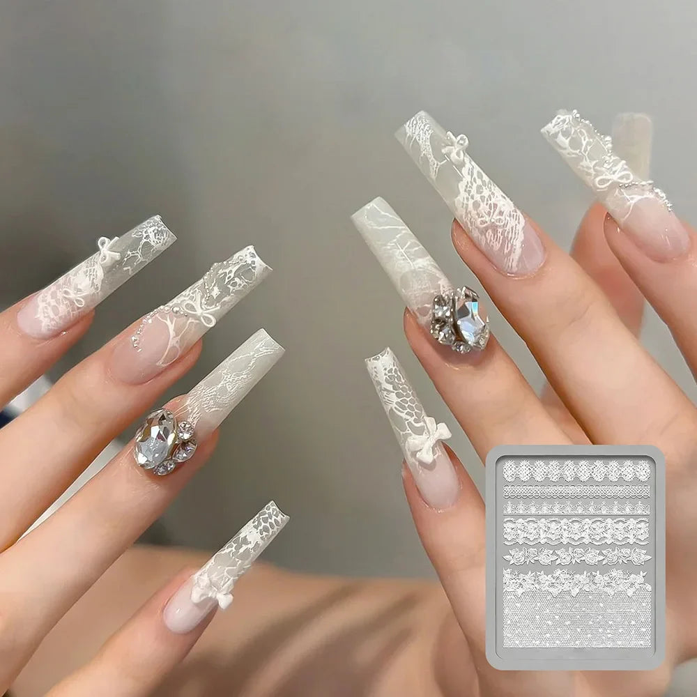 1PC 3D Lace Design Nail Art Silicone Mold Ultra-thin Transparent Sweater Knitting Lace Acrylic Nail Template NailDecoration Mold