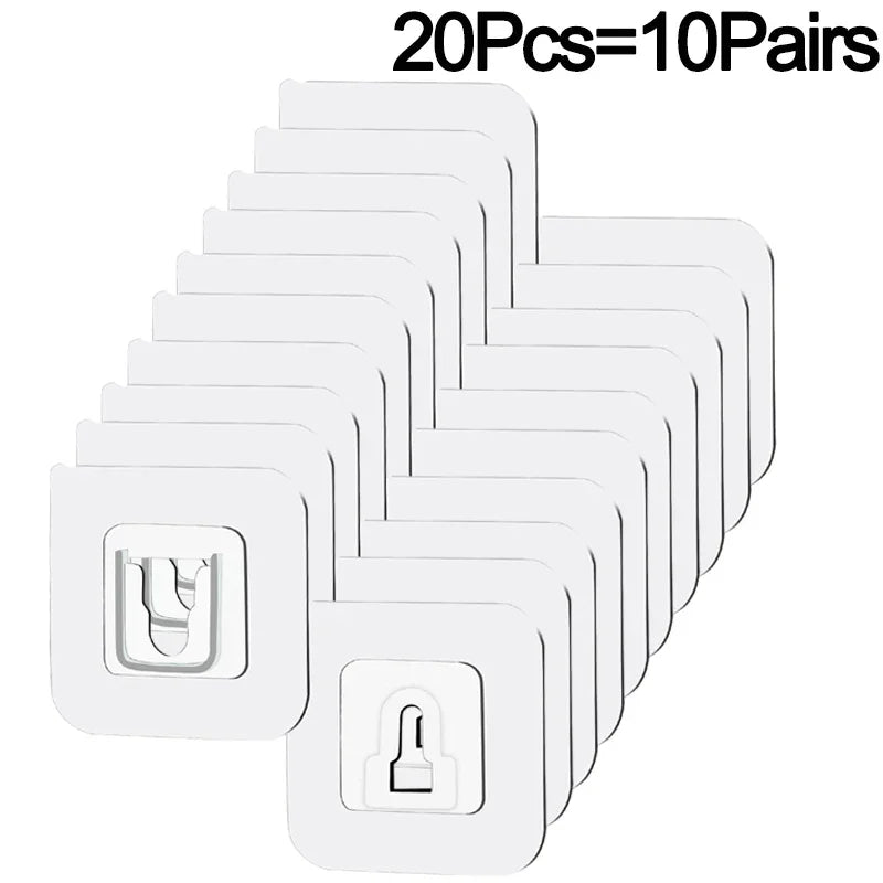 40/2PCS Double Sided Adhesive Wall Hooks Invisible Traceless Snap Hook Wall Storage Holder Bathroom Kitchen Bedroom Hook Kit
