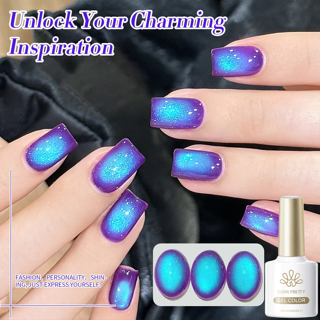 BORN PRETTY 1/2PCS Blueberry Cat Magnetic Gel Polish Passion Fruit Pink Bubble Soak Off UV LED Long-Lasting Nail Art Varnish
