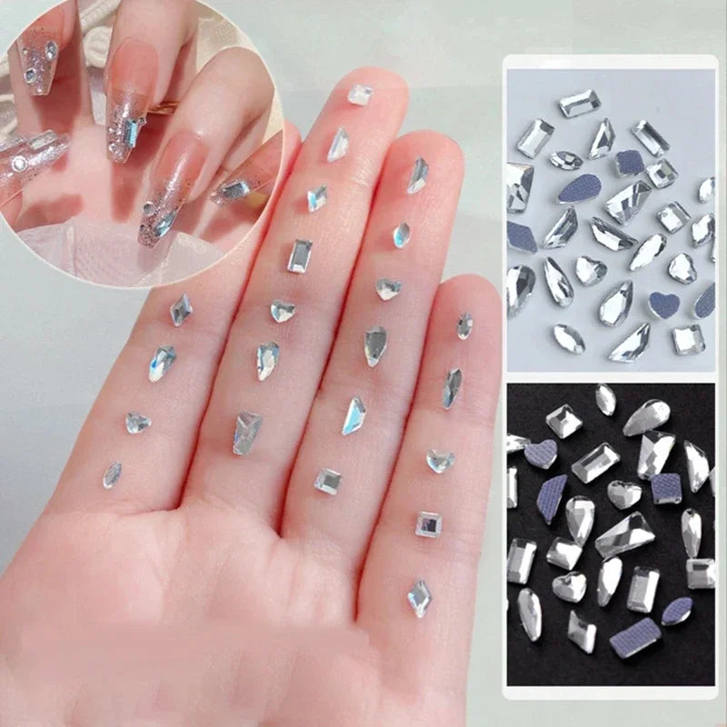 200/50PCS 3D Nail Rhinestones Flat Back Mini Diamond Stone Gems Glass Clear Crystal Nail Art Charms DIY Manicure Accessories