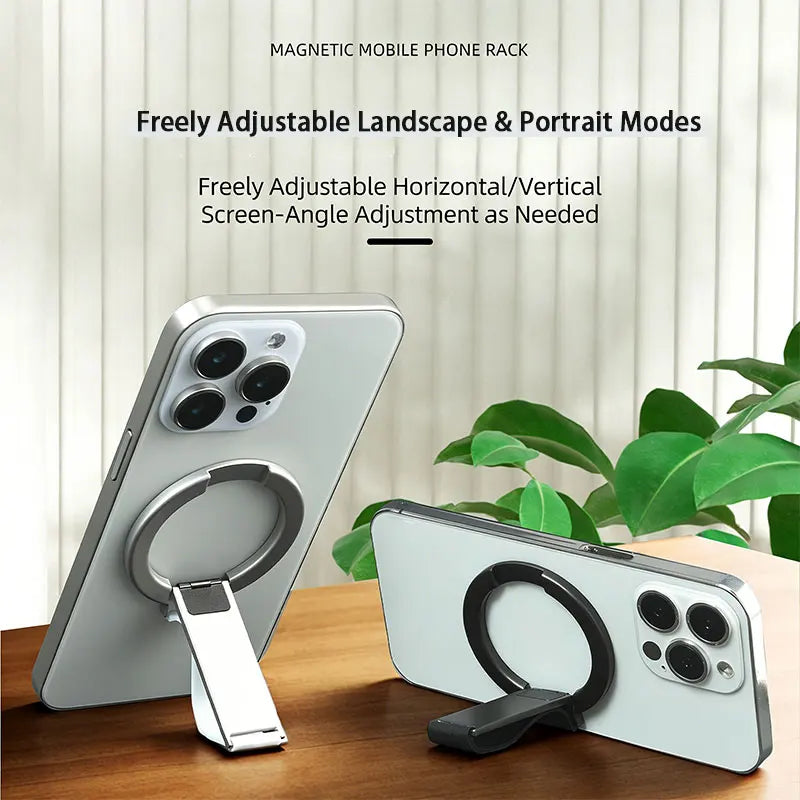 2025 innovative design aluminum alloy magnetic mobile phone ring holder, 360° rotation, 120° swing, suitable for iPhone 12+