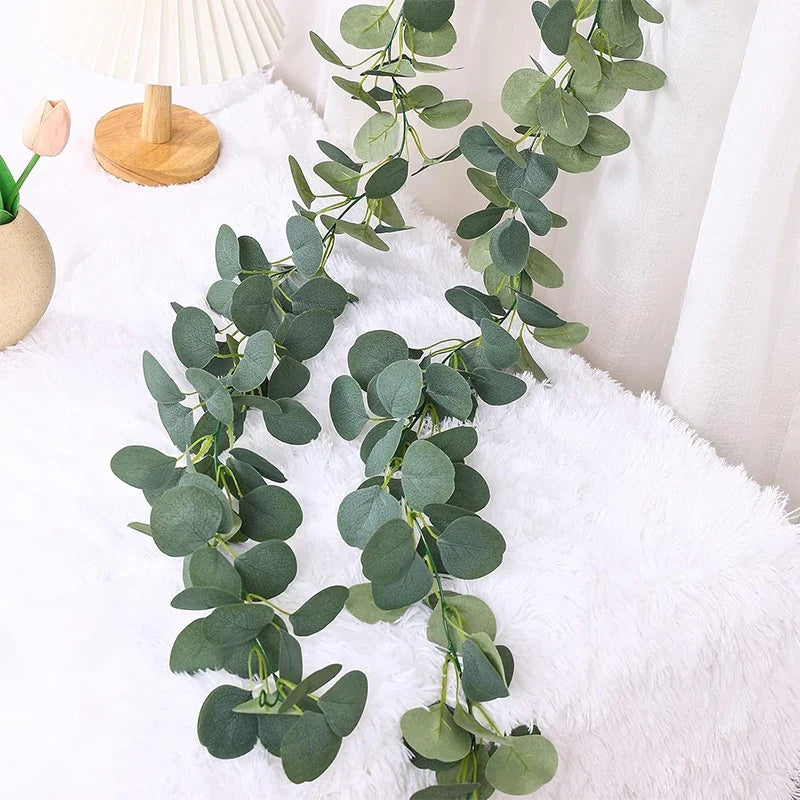 1/2Pcs Artificial Eucalyptus Wreath Silk Fake Eucalyptus Leaf Vine Hanging Wreath Green Wedding Background Home Arch Wall Decor