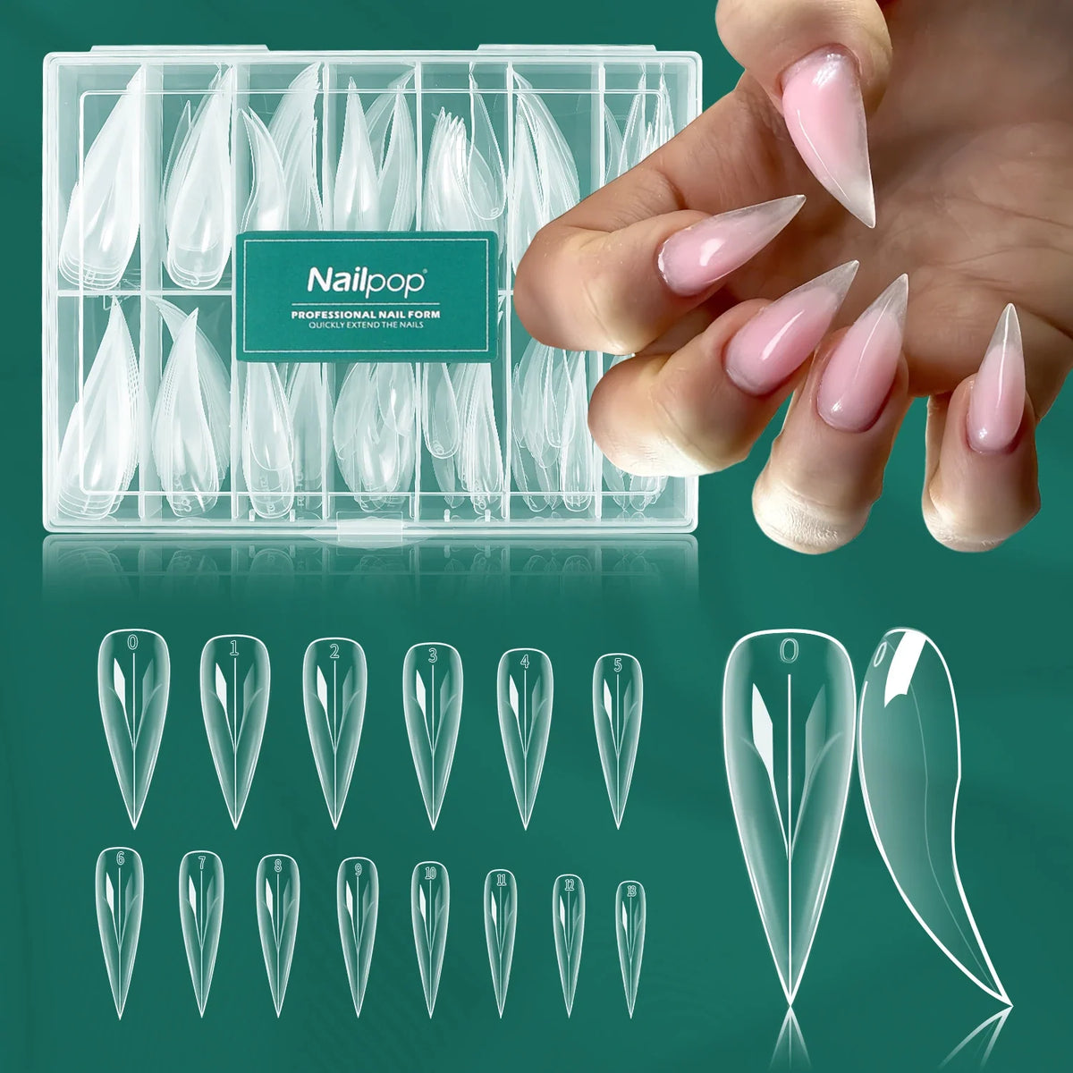 Nailpop Dragon Claw Nail Mold Curved Thin Nail Dual Form Poly Gel Extension Acrylic Nail Mold Clear Full Coverage Mold 140pcs