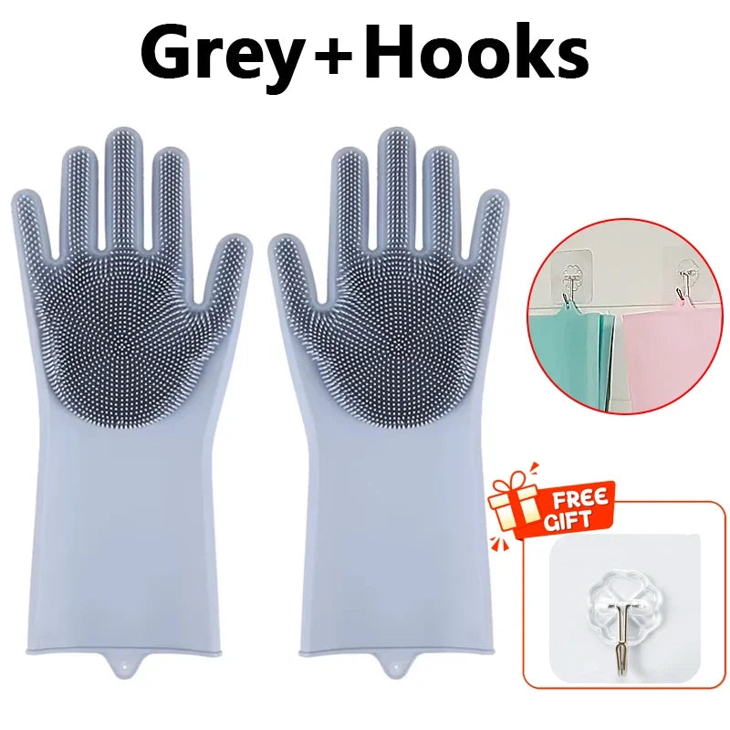 Dishwashing Cleaning Gloves Magic Silicone Rubber Dish Washing Gloves For Household Sponge Scrubber Kitchen Cleaning Tools