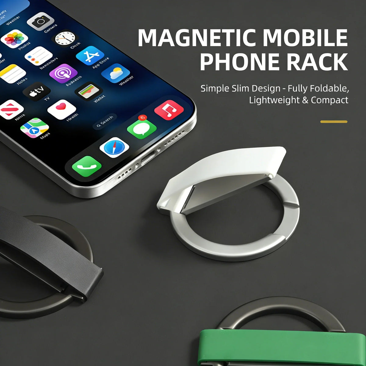 2025 innovative design aluminum alloy magnetic mobile phone ring holder, 360° rotation, 120° swing, suitable for iPhone 12+