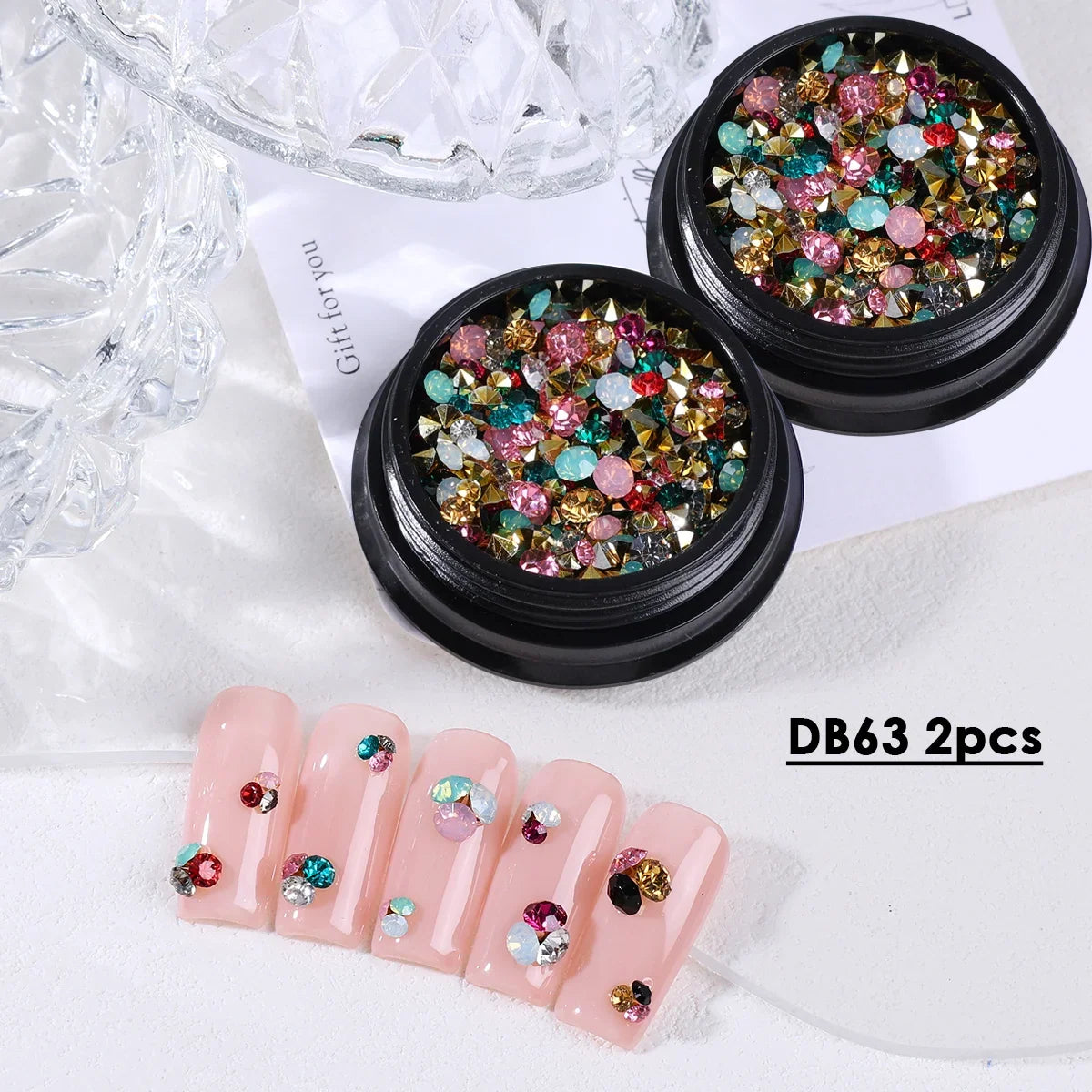2pcs Colorful Pointed Bottom Nail Art Rhinestone Pink Green Yellow Spring Color Diamond Jewelry Fresh Valentine's Manicure Decor