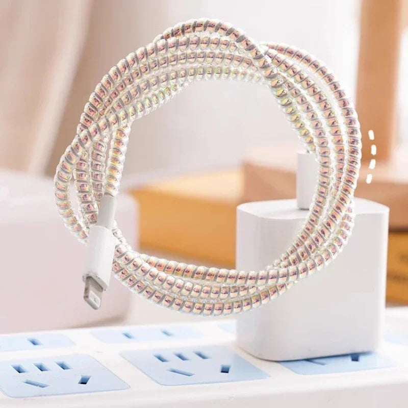 1.6M USB Charging Data Line Cable Protector - Spring Wrap Wire Cord Protection, Cable Winder Organizer for Home Desk Accessories