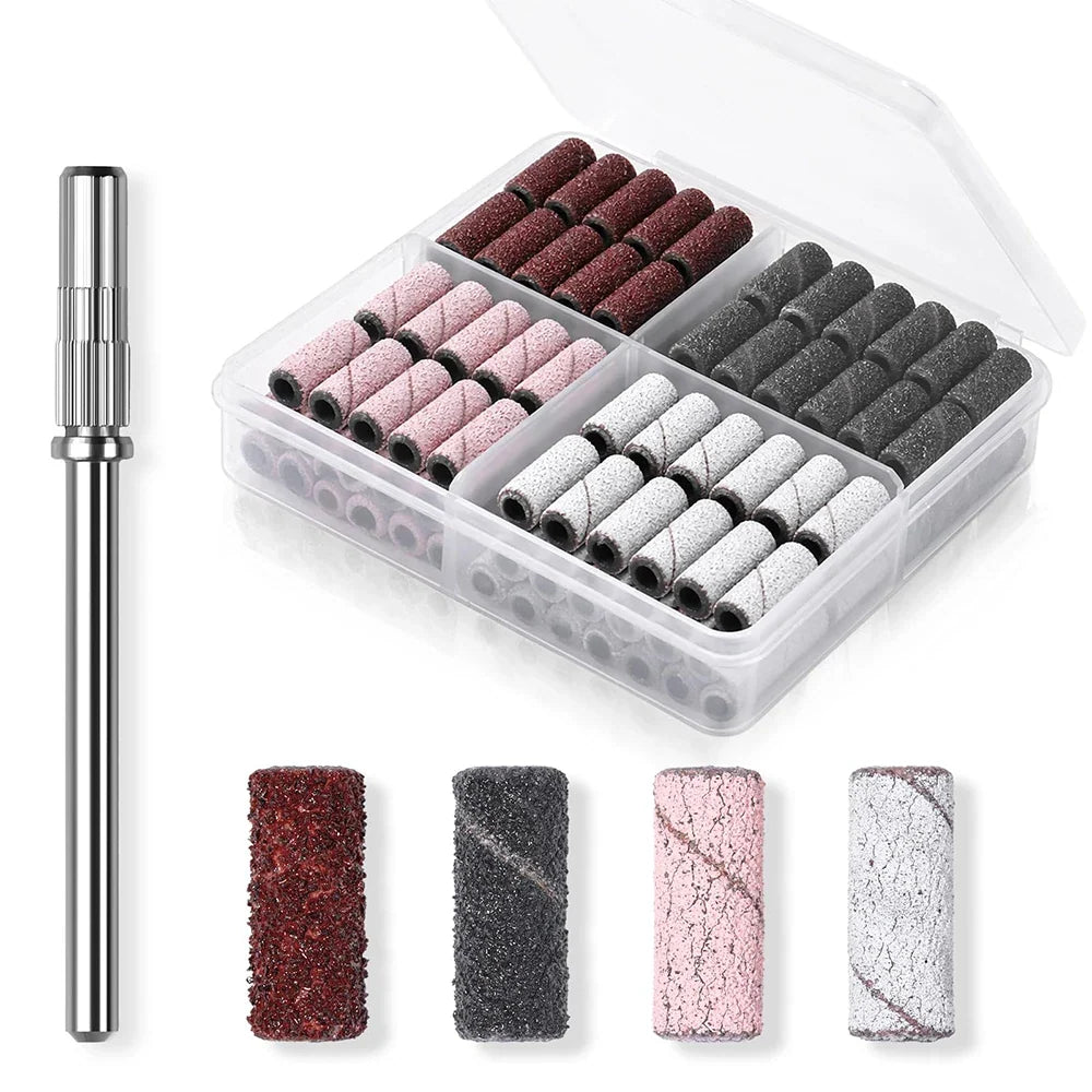 100pcs 3mm Nail Sanding Bands-80/120/180/240 Grit Mini Nail Drill Bit Electric Nail File Accessory Polishing Manicure Tool