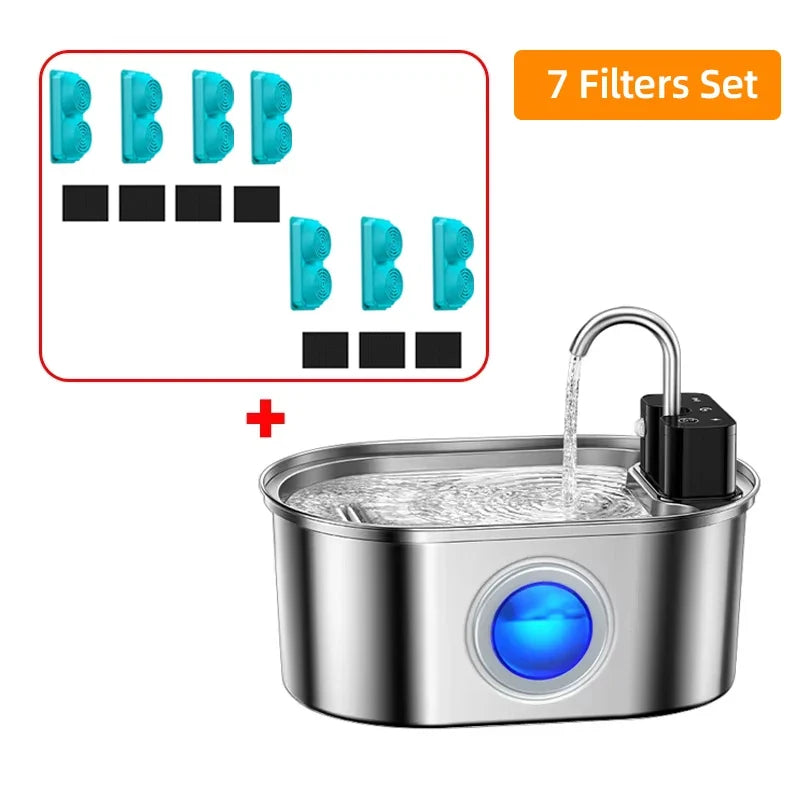 ROJECO 3.2L Stainless Steel Cat Water Fountain Wireless Sensor Smart Automatic Dog Water Dispenser Drinking Fountain 4000mAh