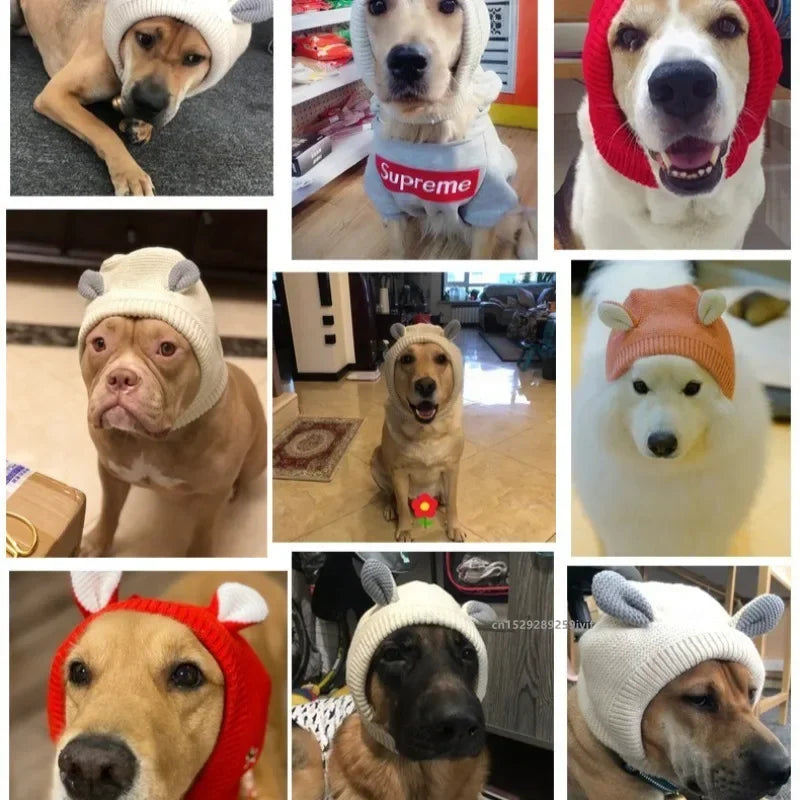 Quiet Dog Ear Muffs Noise Protection Pet Ears Covers Knitted Hat Anxiety Relief Winter Warm Earmuffs For Medium Large Dogs New