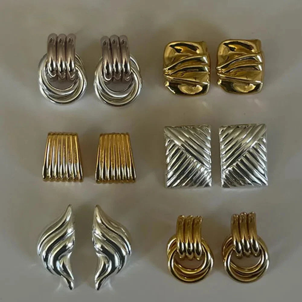 Vintage Texture Gold Plated Stainless Steel Earrings for Women Geometric Circle Twist Statement Earring Fashion Jewelry Bijoux
