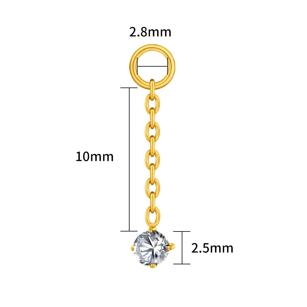 Right Grand ASTM F136 Titanium CZ Dangle Chain Cartilage Earring Charm Round CZ Pendant for Upper Lobe Clicker Piercing Jewelry