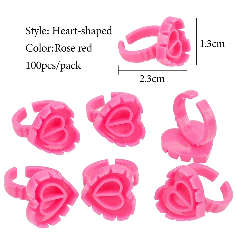 100 Pcs Disposable Eyelash Glue Ring Holder Cup Heart-shaped Plastic Tattoo Pigment Holder Pallet Eye Lash Extension Makeup Tool