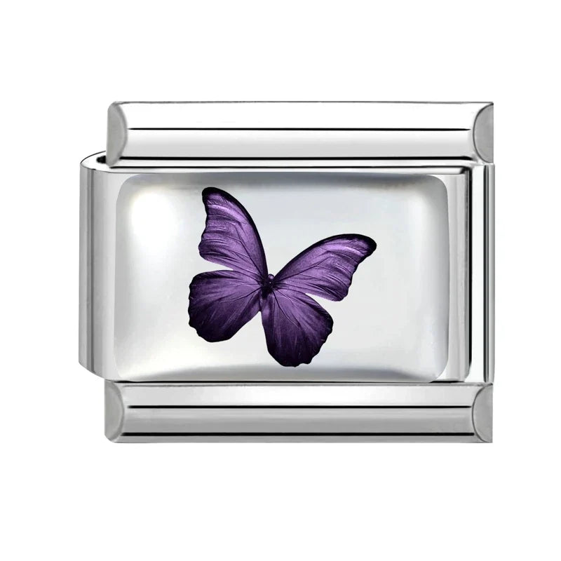 2026 Women's UV Style Purple 3D Flowers Books Candle Italian Charm Link Fit 9mm Stainless Steel Module Bracelet Making Jewelrys