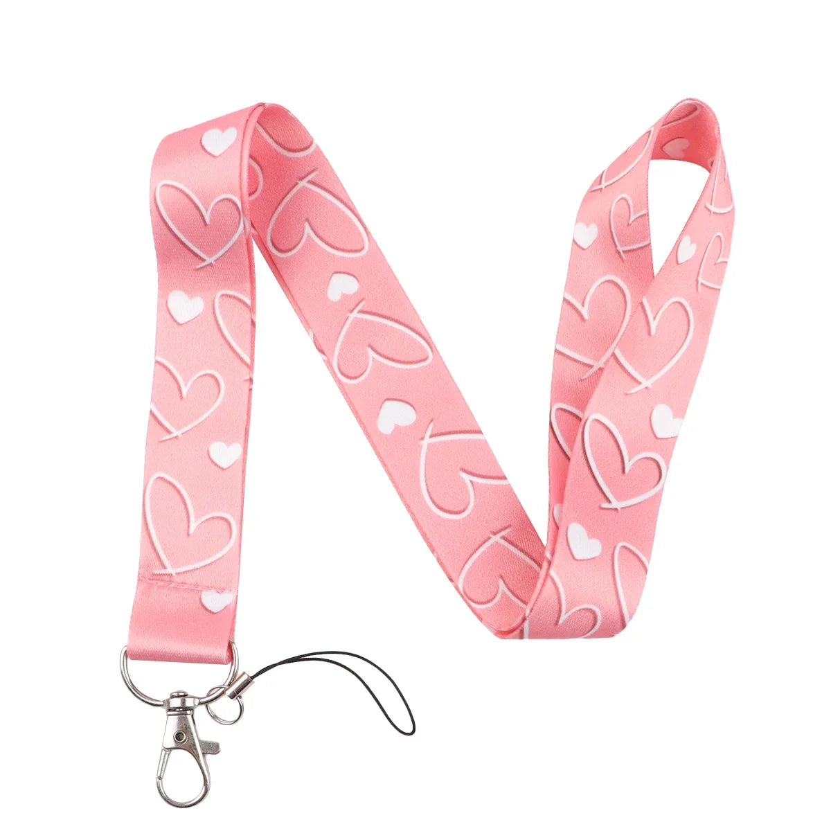 Cute Simple Pink Heart Women Neck Strap Phone Charm Keychain Badge Holder ID Card Pass Hang Rope Lariat Lanyard for Key Rings