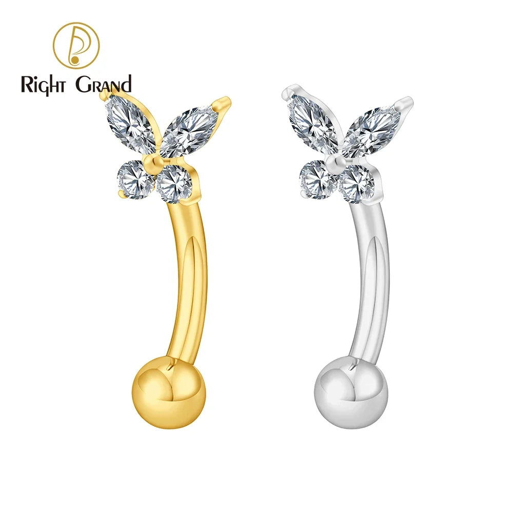 Right Grand ASTM F136 Titanium Tiny Butterfly CZ Curved Barbell Rook Earring 16G Eyebrow Ashley Vertical Labret Piercing Jewelry