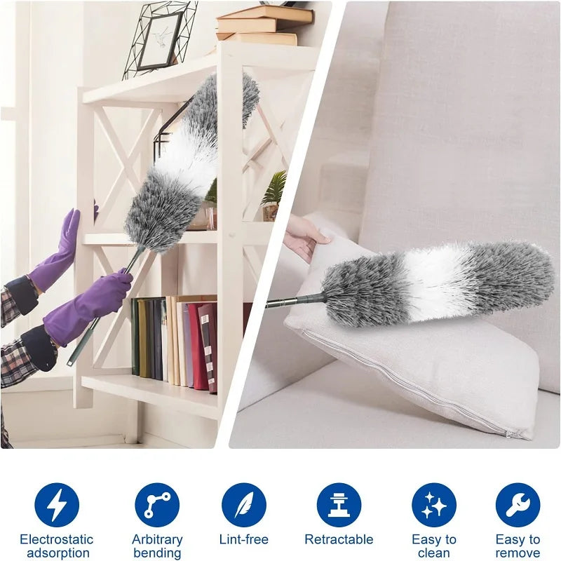 Dust Brush With Extension Pole Reusable Microfiber Duster Retractable Car Furniture Gap Cleaning Brush Household Cleaning Tools