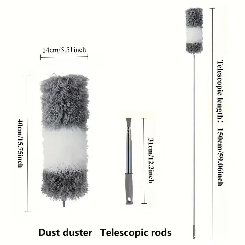 Duster with Extension Rod, Retractable Dust Brush, Microfiber Dust Brush, Reusable, Washable Ceiling Cleaning Tool