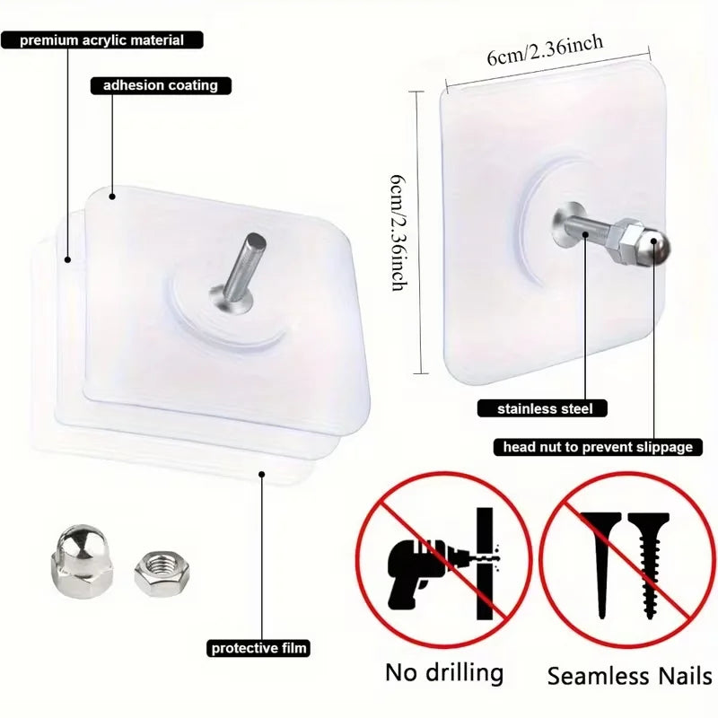 Adhesive Wall Hooks - No Nails/Sticky Wall Hangers Self-Adhesive Hooks Transparent  Waterproof Sticky  Invisible TracelessHooks