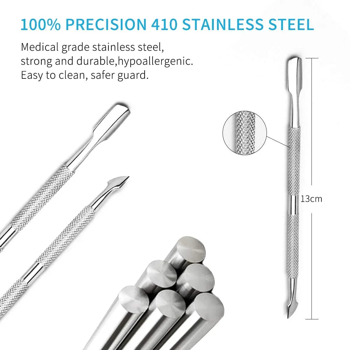 1/10Pcs Double Ended Stainless Steel Cuticle Pusher Dead Skin Push Remover for Pedicure Manicure Nail Art Cleaner Care Tool