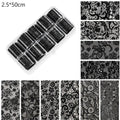10 Rolls Black White Lace Nail Foil Transfer Stickers DIY Waterproof Nail Decoration Supplies Nail Accessorie