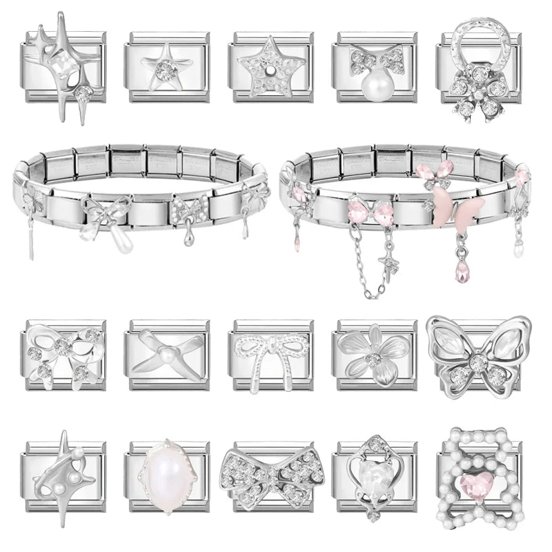 Y2K Elegant Original Design Butterfly Stars Pendant Italian Charm Links Fit 9mm Stainless Steel Bracelet Women DIY Making Gifts
