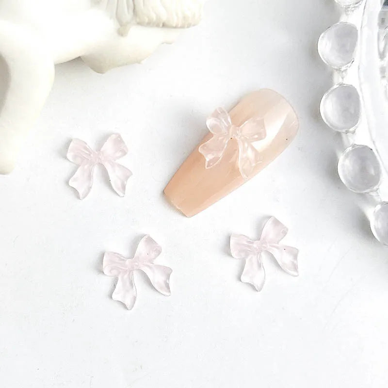 50pcs 3D Aurora Clear Resin Bow Nail Art Charms Cute Butterfly Glitter Nails Decoration Supplies Jewelry Accessories DIY