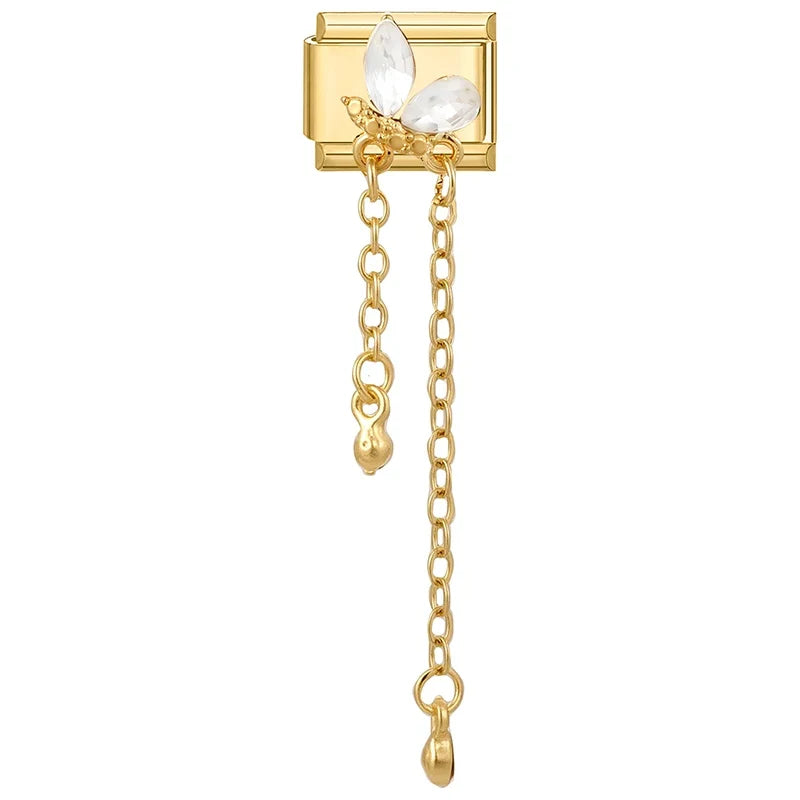 Fashion Dreamy Luxury Gold Color Series Red Heart Bows Zircon  Italian Charms Fit 9mm Stainless Steel Women Bracelet DIY Jewelry