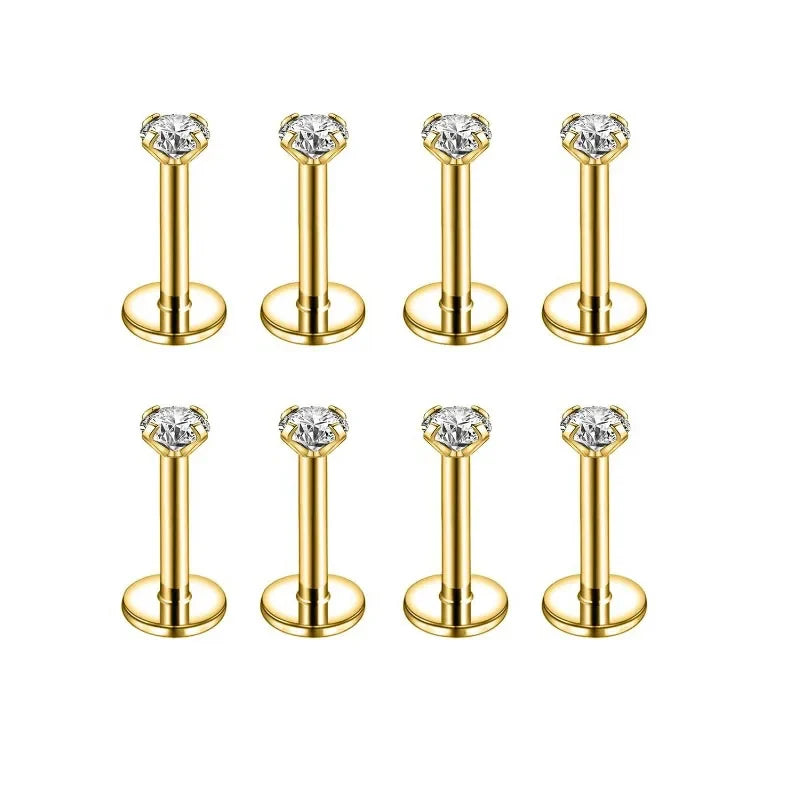 10Pcs/Lot 16G Stainless Steel Earrings Labret Lip Studs Set 2/3/4/5MM CZ Crystal Ear Cartilage Tragus Piercings Piercing Jewelry