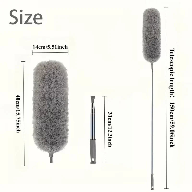 Duster with Extension Rod, Retractable Dust Brush, Microfiber Dust Brush, Reusable, Washable Ceiling Cleaning Tool