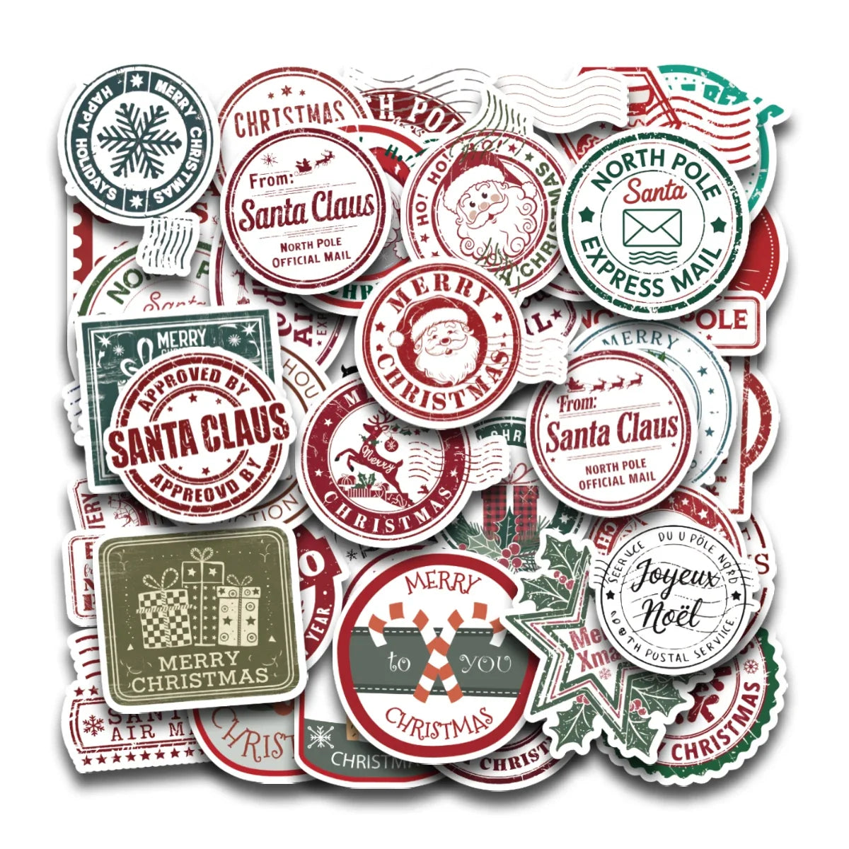 50pcs Christmas Stamps Graffiti Stickers for Envelope,DIY Crafts,Scrapbook, Self Adhesive Gift Sealing Sticker, Christmas Decor
