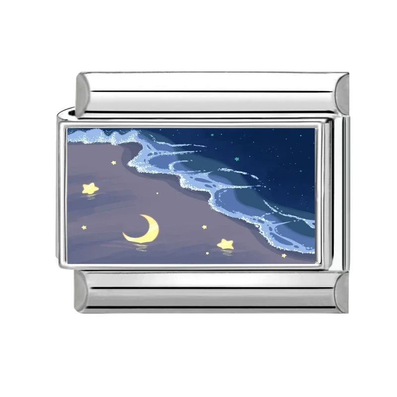 9mm Original Design Dream Transport the Stars Moon Seabeach Ships Stainless Steel Charm Italian Bracelet Link Making DIY Jewelry