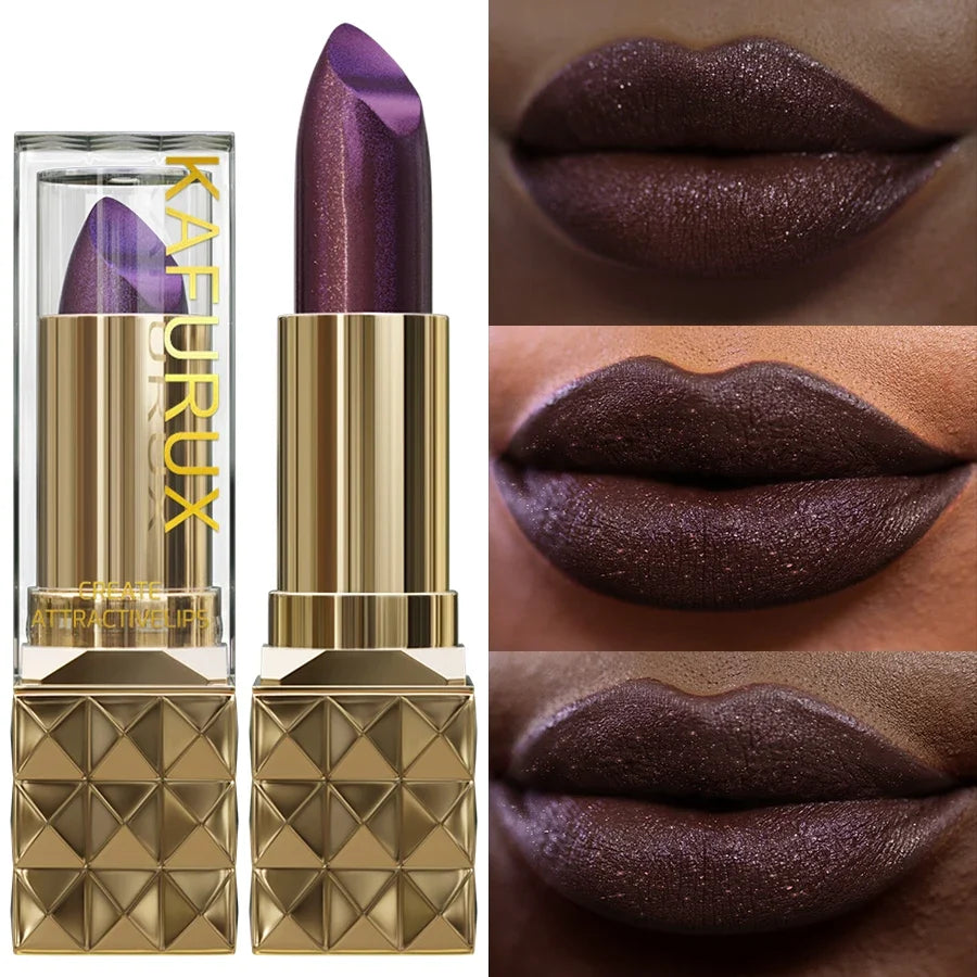 1pc Sexy Glitter Shiny Red Lipstick Pearlescent Lip Tint, Long Lasting Lip Senior Matte Lip Makeup Gifts for Women Metallic Lip