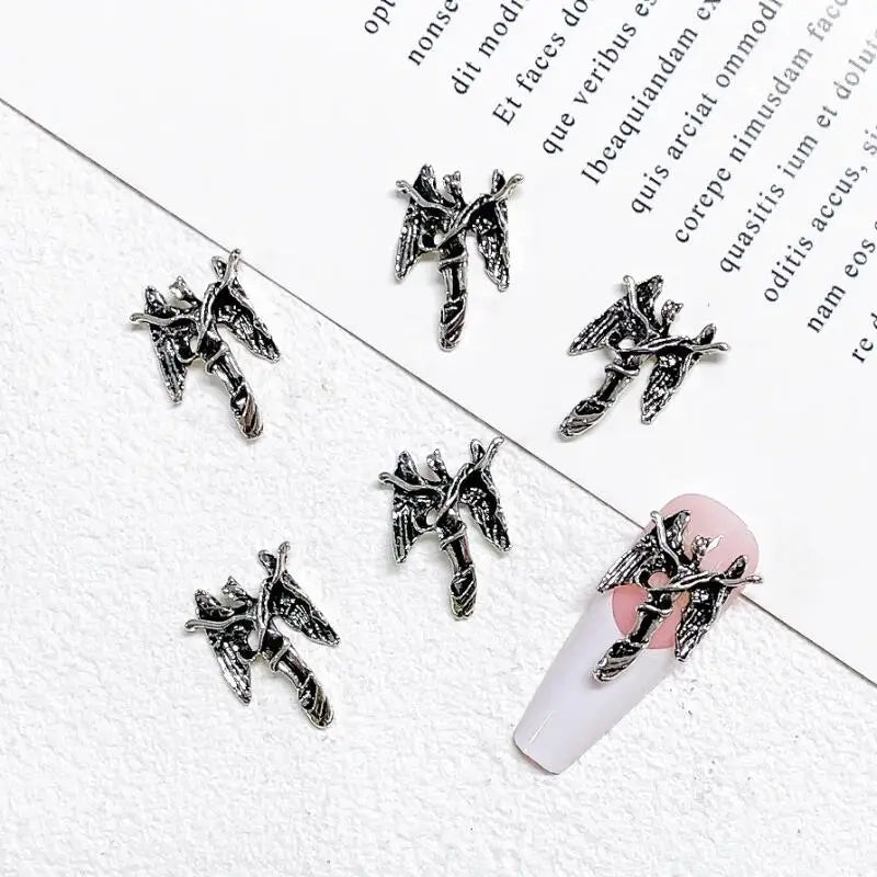 10pcs Gothic Punk Style Nail Art Charms Antique Silver Alloy  Jesus Catholic Cross Accessories Devil Angel Nail Decorations