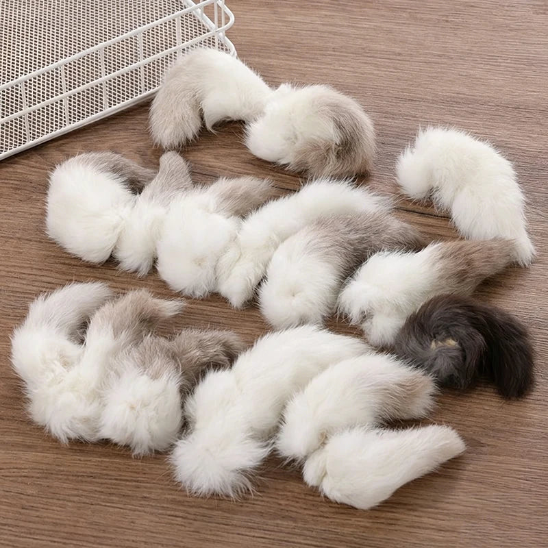 2Pcs Natural Rabbit Tail Cat Toy, Scented Plush Chew Toy For Indoor Cats Enrichment,Soft Cat And Dog Universal Toy Interactive
