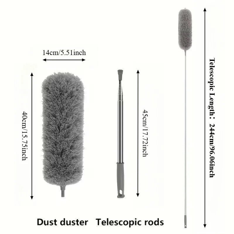 Duster with Extension Rod, Retractable Dust Brush, Microfiber Dust Brush, Reusable, Washable Ceiling Cleaning Tool