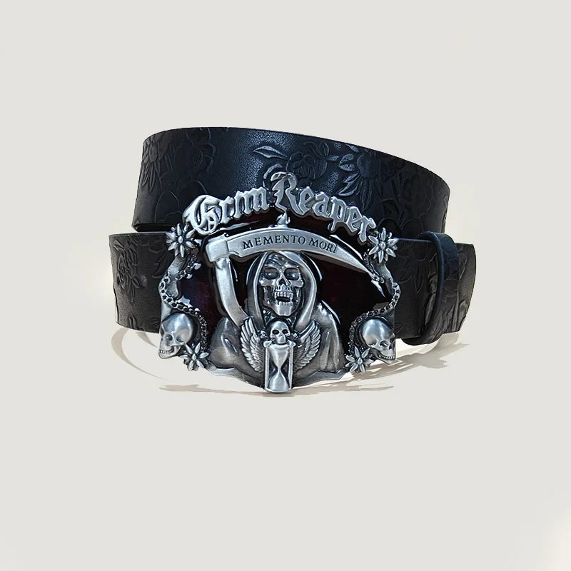 Punk Skull Plus Size Leather Belt For Women and Men Harajuku Gothic Y2K Embossed Skeleton Hand Decoration Halloween Accessories