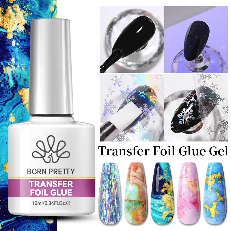 BORN PRETTY Nail Foil Glue Gel 10ML Foil Transfer Gel for Foil Nails Stickers DIY Nail Art Manicure Salon Home UV LED Lamp Need