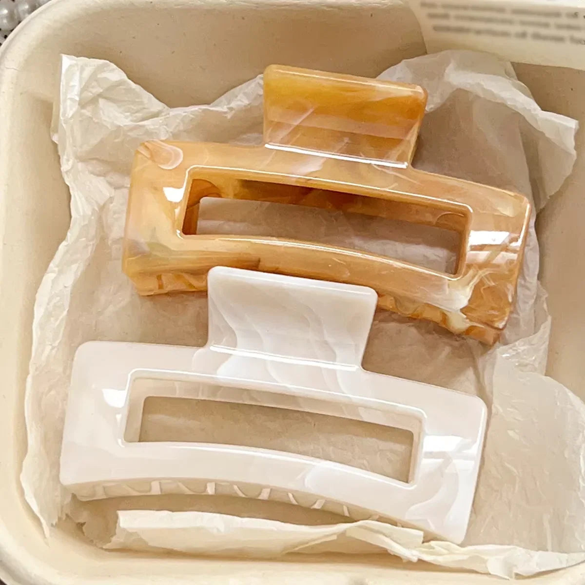 2 Pcs Large Marble Hair Claw Clips for Women Thick Hair White Banana Hair Clips Ripple Jaw Clips Strong Hold Hair Accessories