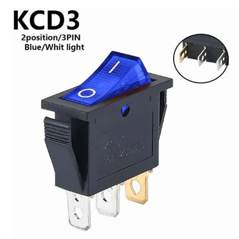 1PCS KCD3 Rocker Switch ON-OFF ON-OFF-ON 2 Position 3Pins Electrical equipment With Light Power Switch 16A 250V / 20A 125V AC
