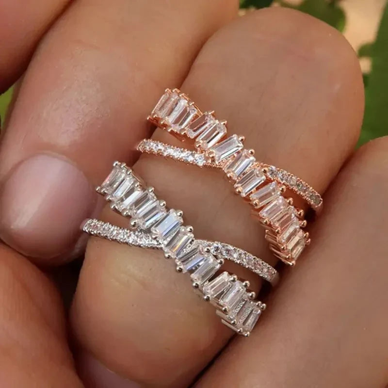 Huitan New Women Wedding Rings Fashion Cross Shape Full Paved Dazzling CZ Stone Exquisite Versatile Female Accessories Jewelry