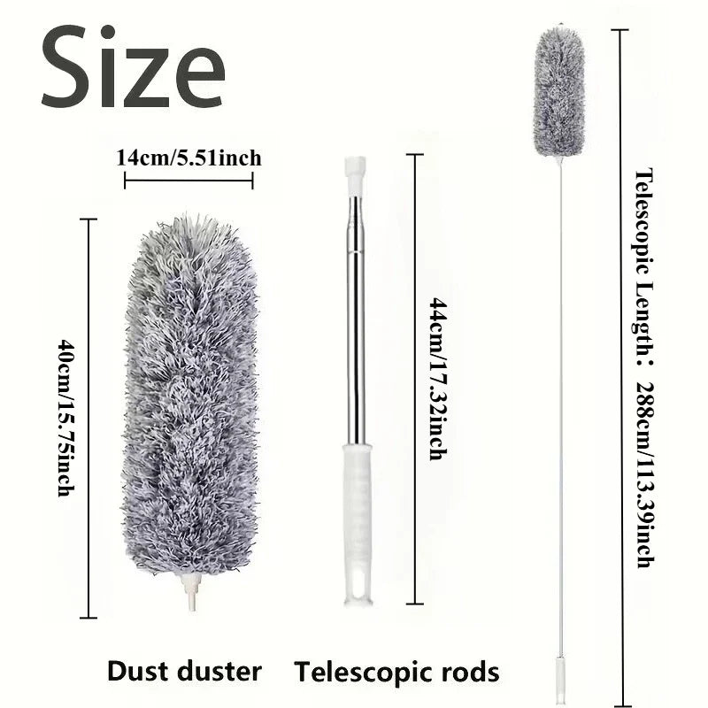 Duster with Extension Rod, Retractable Dust Brush, Microfiber Dust Brush, Reusable, Washable Ceiling Cleaning Tool