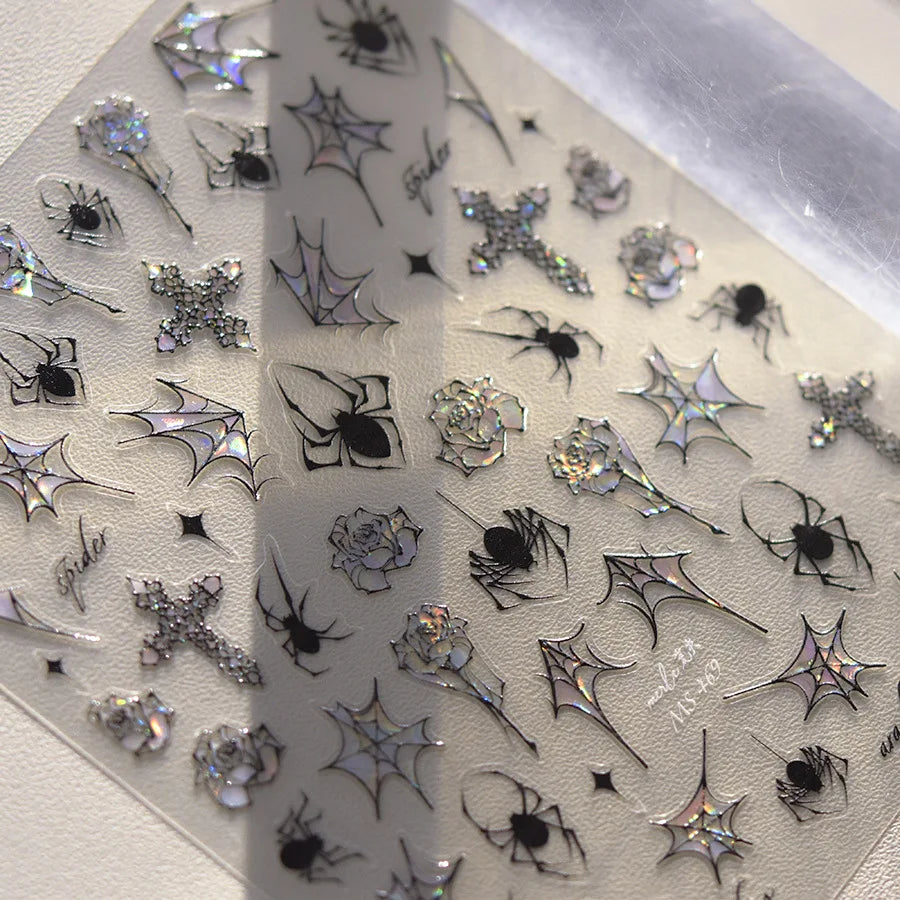 Halloween Nails Sticker Decoration 5D Retro Gilding Bat Cross Ghost Self Adhesive Nail Art Stickers DIY 3D Chic Manicure Decals