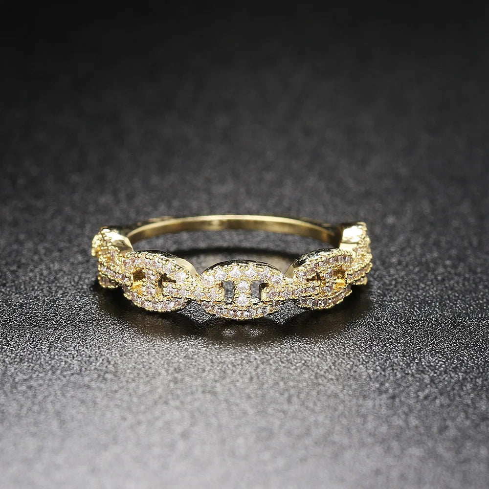 Hip Hop Link Ring for Women Gold Color Micro-inlaid Zircon Stacking Rings Female Jewelry Fashion Punk Accessories Wholesale R720
