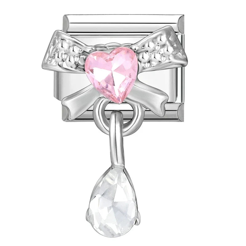 Y2K Romantic Heart Eyes Star Bow Knot Butterfly Zircon Charm Italian Links Fit 9mm Bracelet Stainless Steel Making DIY Jewelry