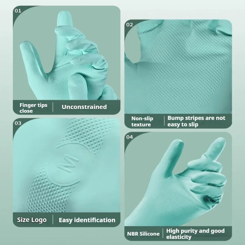 1Pair NBR Dishwashing Gloves Extra Long Thick Nonslip Wearresistant Kitchen Housework Cleaning Car Washing Clothes Rubber Gloves