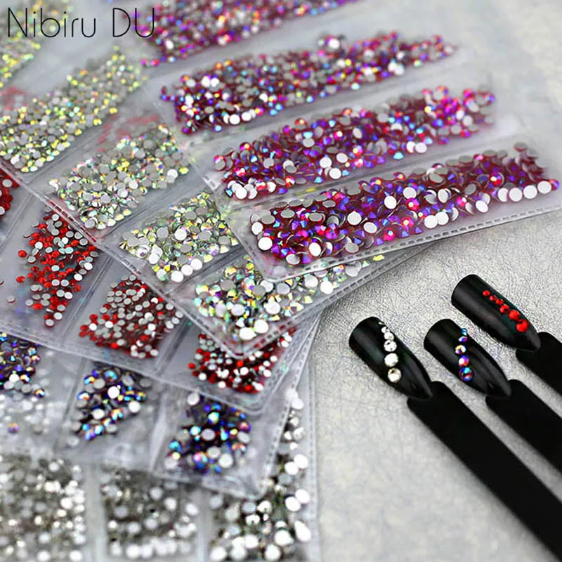 Multi-Size Glass Nail Rhinestones For Nails Art Decorations Crystals Strass Charms Partition Mixed Size Rhinestone Set