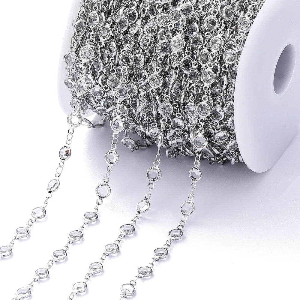 1Meter 6mm Colorful Crystal Beads Beaded Chain Glass Bead Necklace Chain Findings for DIY Bracelet Jewelry Making Supplies