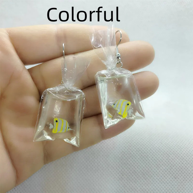Yungqi Cartoon Resin Ocean Animal Fish Water Bag Dangle Earrings Funny Water Pouch Drop Earring For Girl Kids Jewelry Brincos